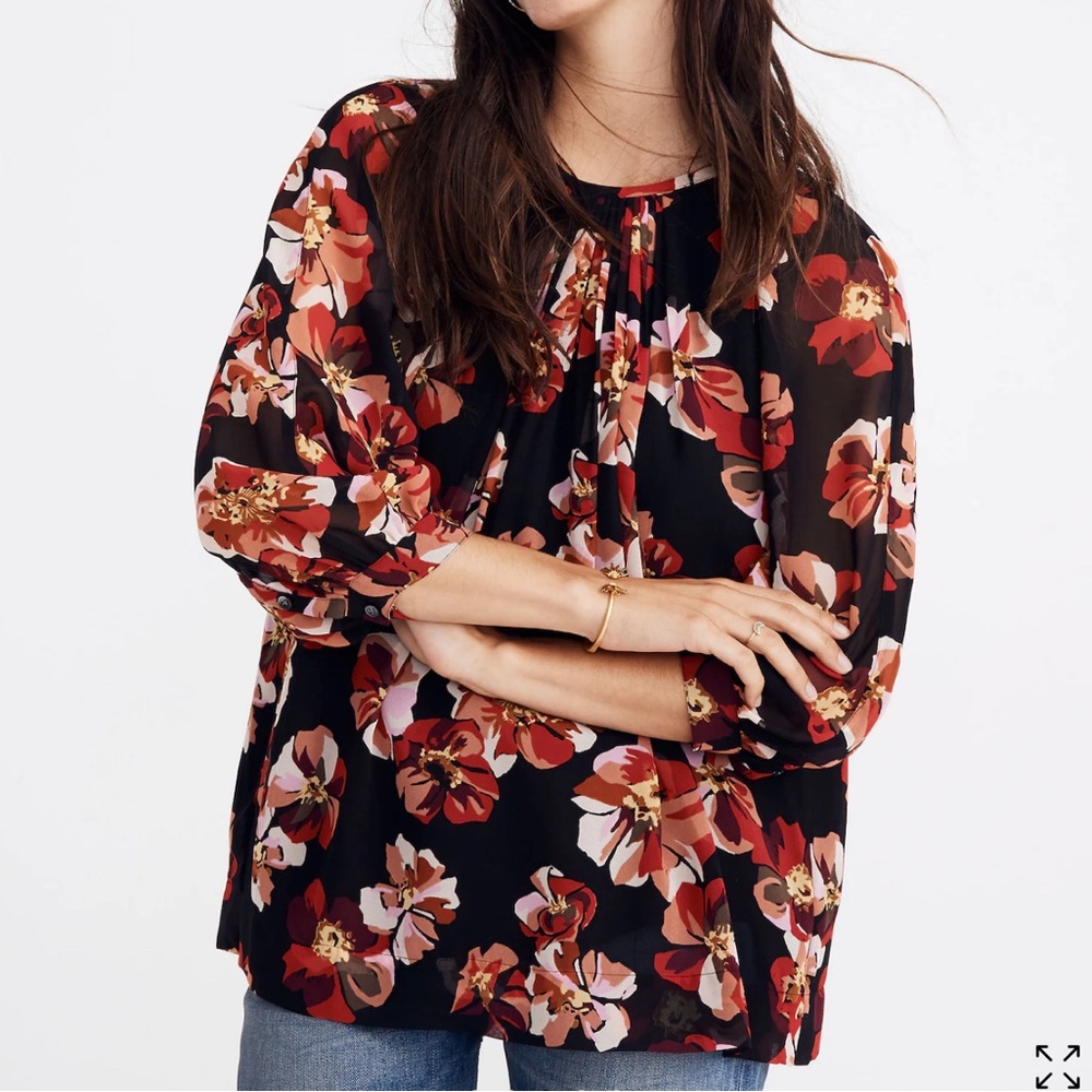 Madewell Tie-Back button Bubble-Sleeve lined blouse French Rose relaxed fit XS